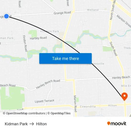 Kidman Park to Hilton map