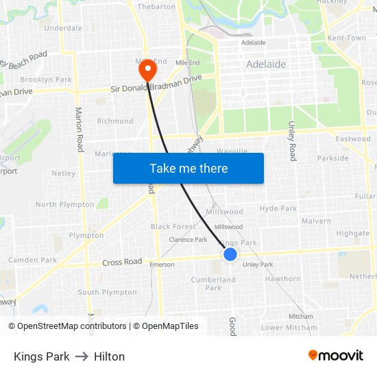 Kings Park to Hilton map