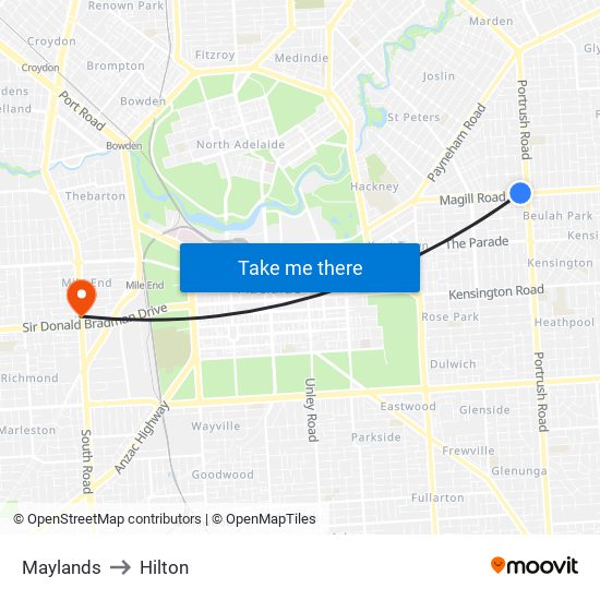 Maylands to Hilton map