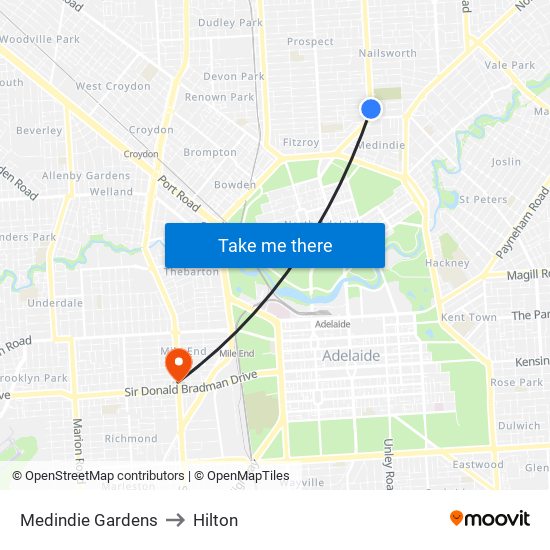 Medindie Gardens to Hilton map