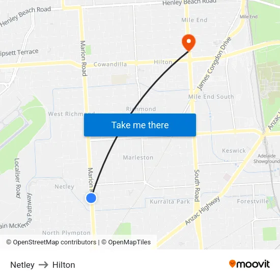 Netley to Hilton map