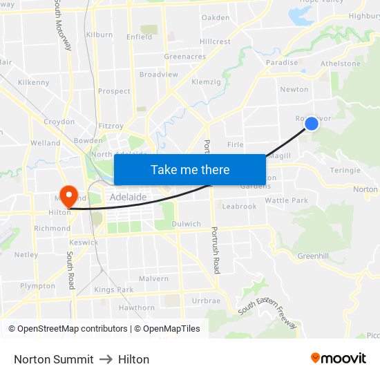 Norton Summit to Hilton map