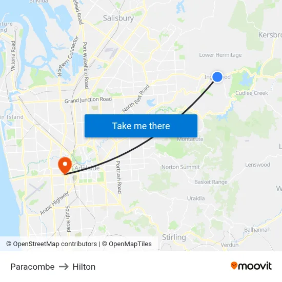 Paracombe to Hilton map