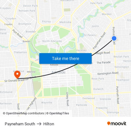 Payneham South to Hilton map