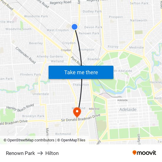 Renown Park to Hilton map