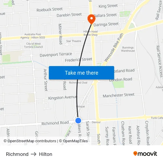 Richmond to Hilton map