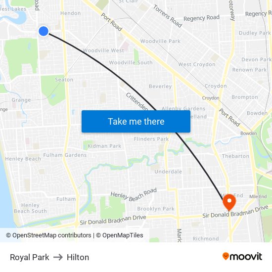 Royal Park to Hilton map