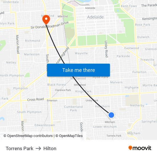 Torrens Park to Hilton map