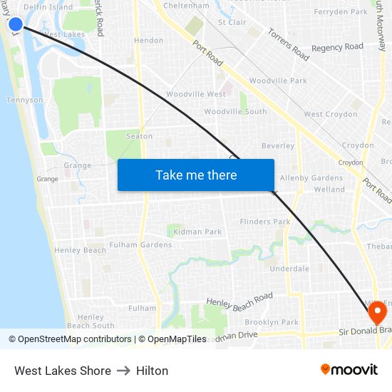 West Lakes Shore to Hilton map