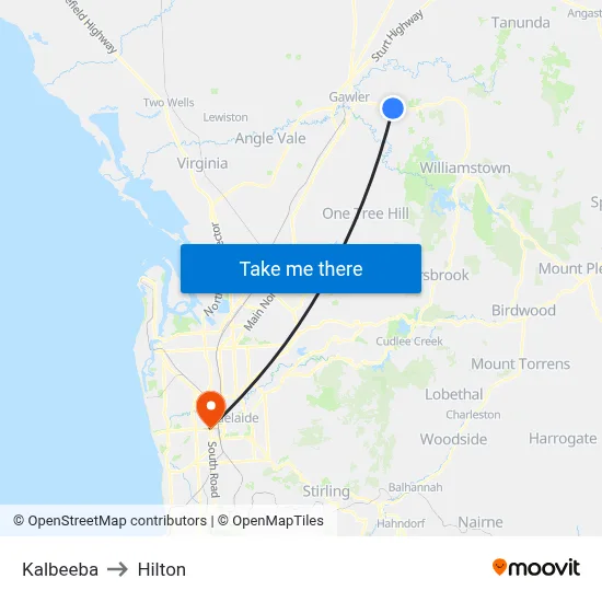 Kalbeeba to Hilton map