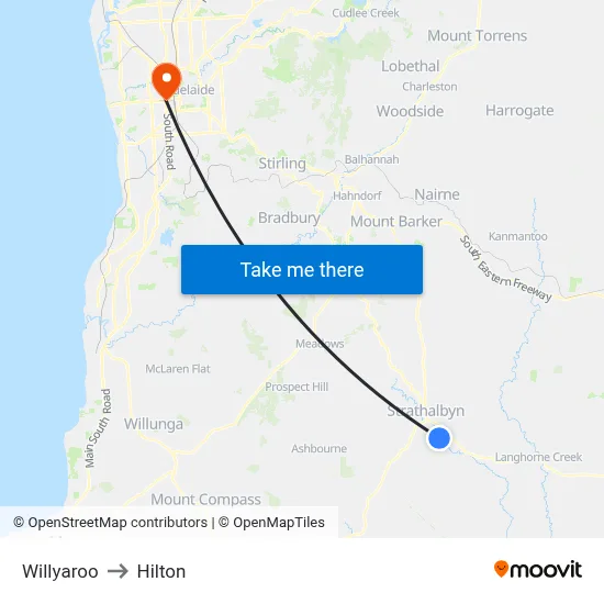 Willyaroo to Hilton map
