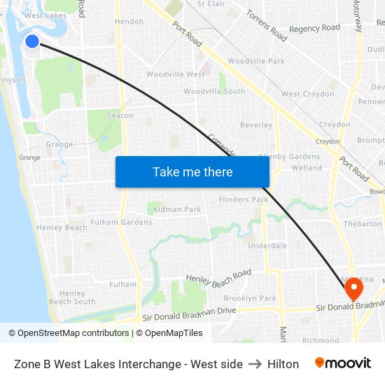 Zone B West Lakes Interchange - West side to Hilton map