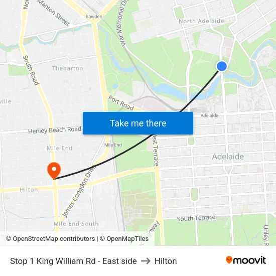 Stop 1 King William Rd - East side to Hilton map
