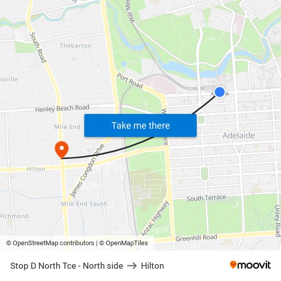 Stop D North Tce - North side to Hilton map
