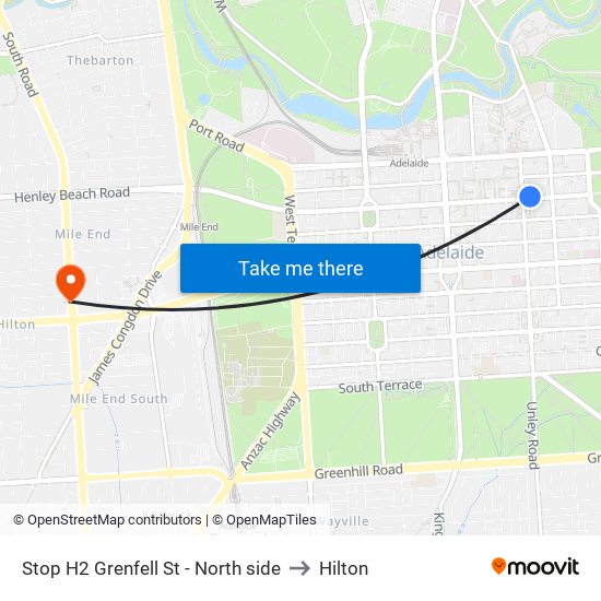 Stop H2 Grenfell St - North side to Hilton map