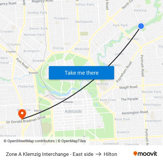 Zone A Klemzig Interchange - East side to Hilton map