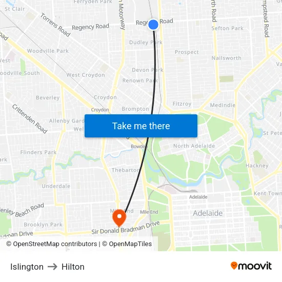 Islington to Hilton map