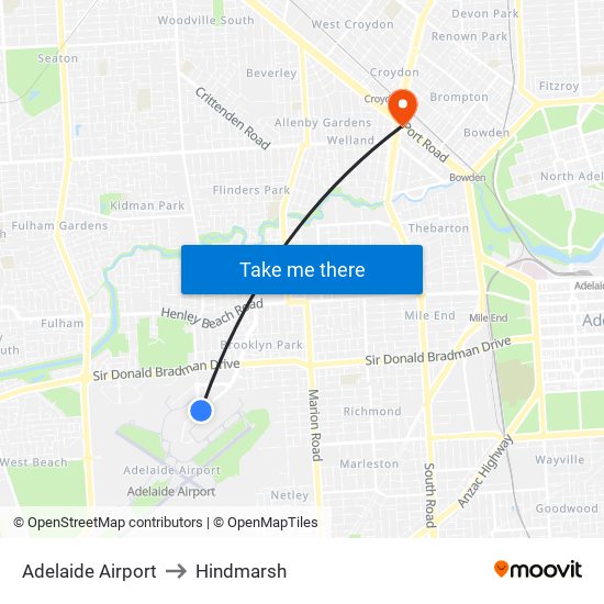 Adelaide Airport to Hindmarsh map