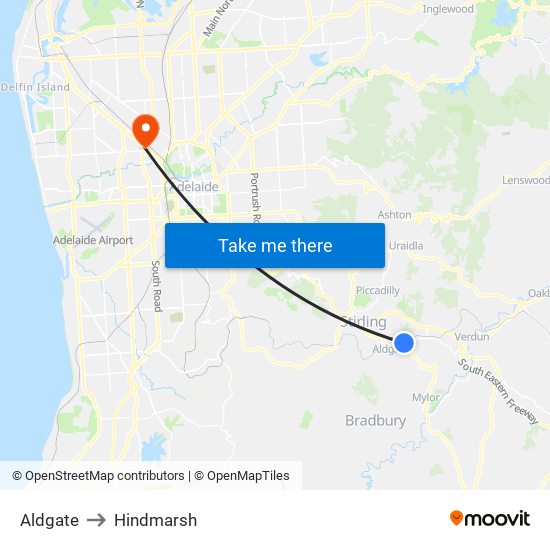 Aldgate to Hindmarsh map