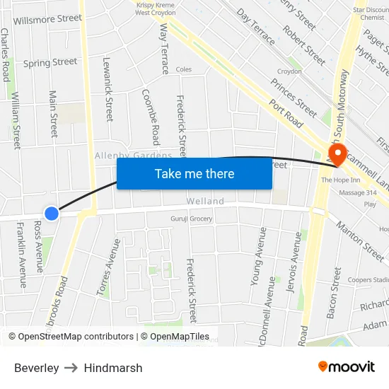 Beverley to Hindmarsh map