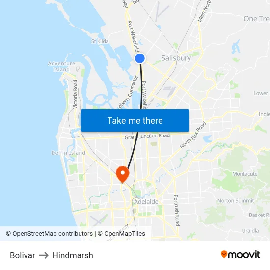 Bolivar to Hindmarsh map