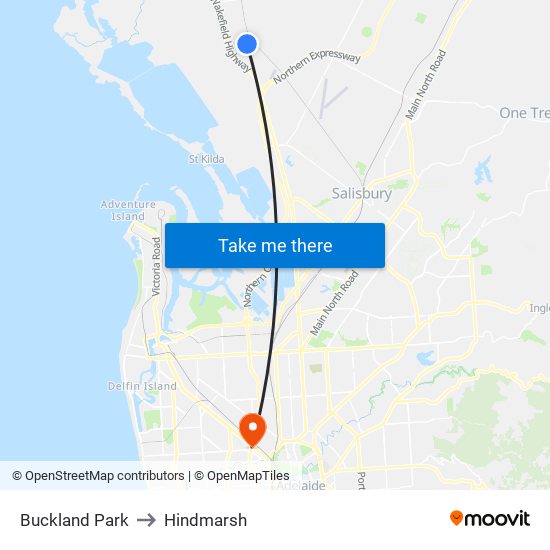 Buckland Park to Hindmarsh map