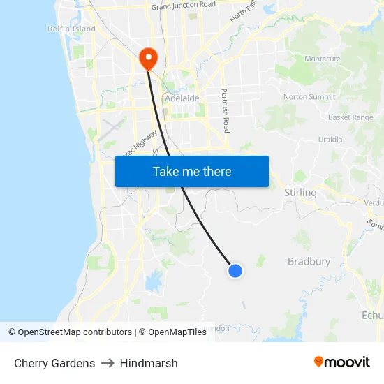 Cherry Gardens to Hindmarsh map