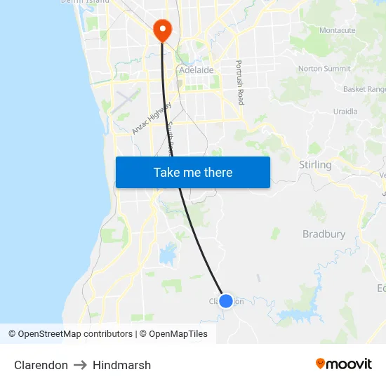 Clarendon to Hindmarsh map