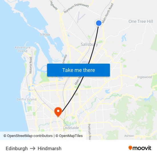 Edinburgh to Hindmarsh map