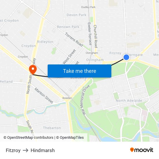 Fitzroy to Hindmarsh map
