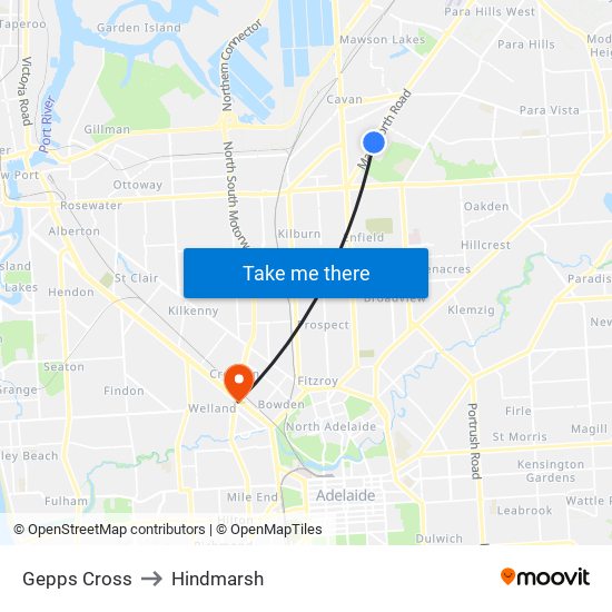 Gepps Cross to Hindmarsh map