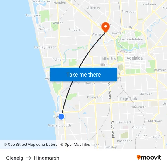 Glenelg to Hindmarsh map
