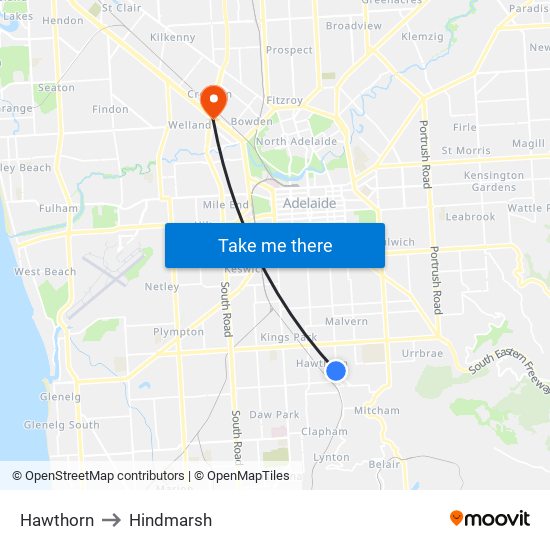 Hawthorn to Hindmarsh map