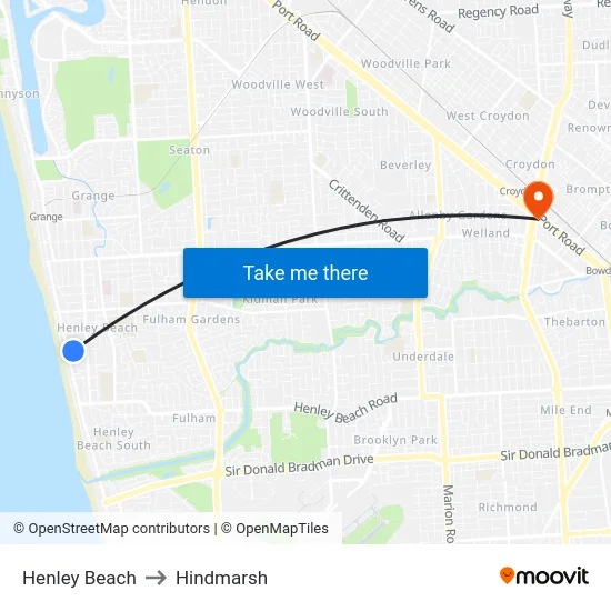 Henley Beach to Hindmarsh map