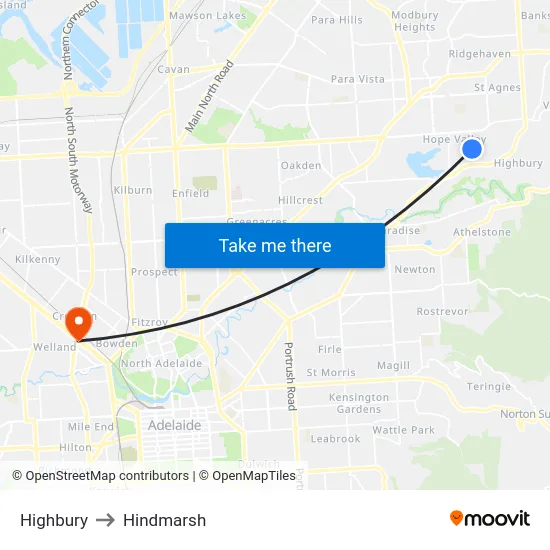 Highbury to Hindmarsh map
