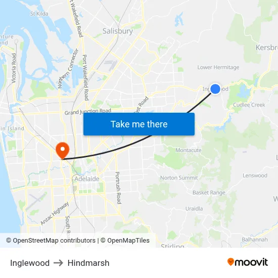 Inglewood to Hindmarsh map