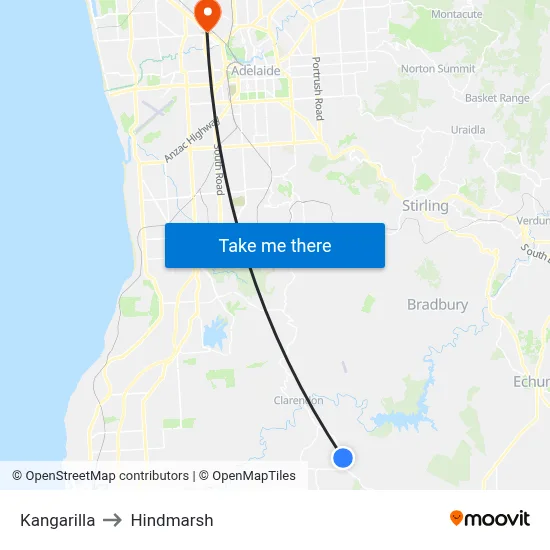 Kangarilla to Hindmarsh map