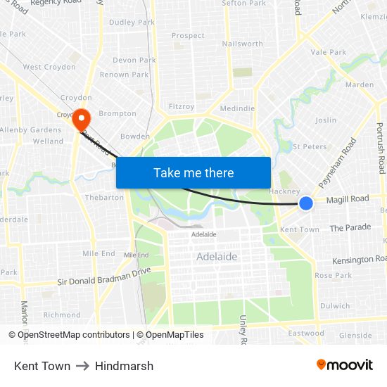 Kent Town to Hindmarsh map
