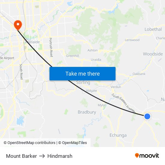 Mount Barker to Hindmarsh map