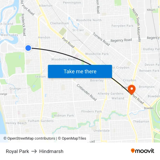 Royal Park to Hindmarsh map