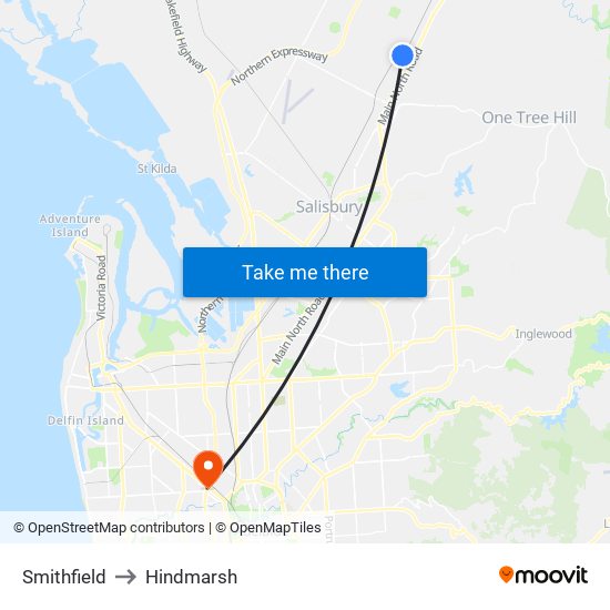 Smithfield to Hindmarsh map