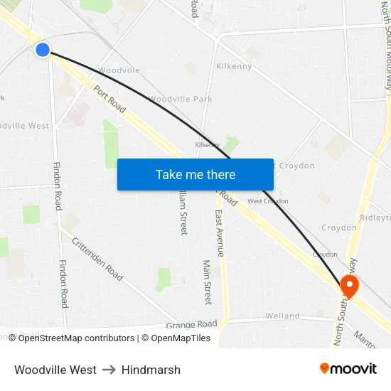 Woodville West to Hindmarsh map