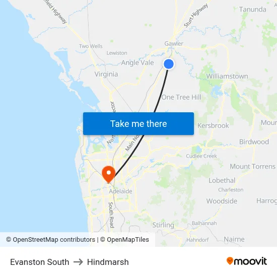Evanston South to Hindmarsh map