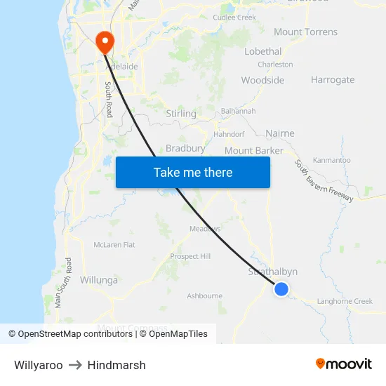 Willyaroo to Hindmarsh map