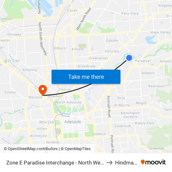 Zone E Paradise Interchange - North West side to Hindmarsh map