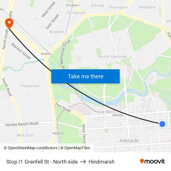 Stop I1 Grenfell St - North side to Hindmarsh map