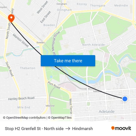 Stop H2 Grenfell St - North side to Hindmarsh map