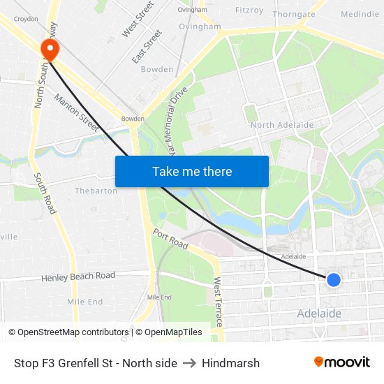 Stop F3 Grenfell St - North side to Hindmarsh map