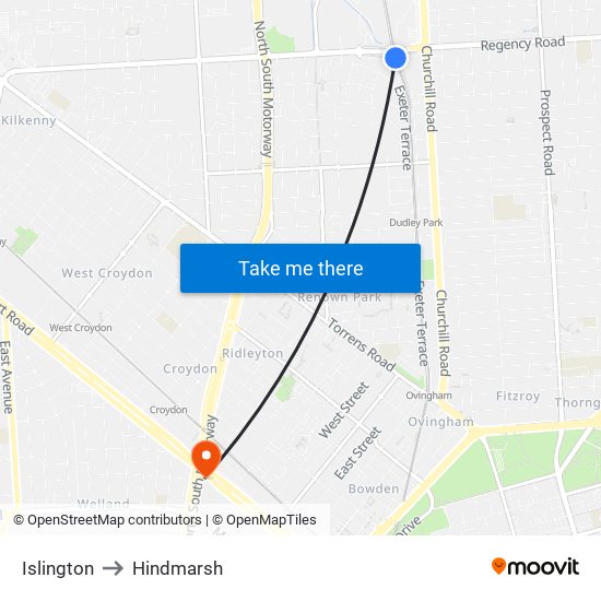 Islington to Hindmarsh map