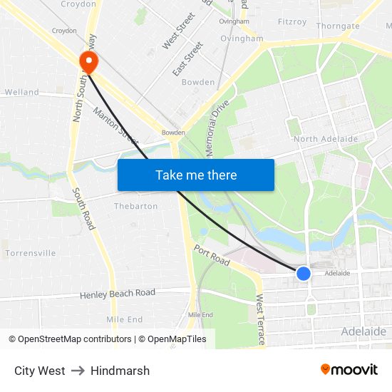 City West to Hindmarsh map